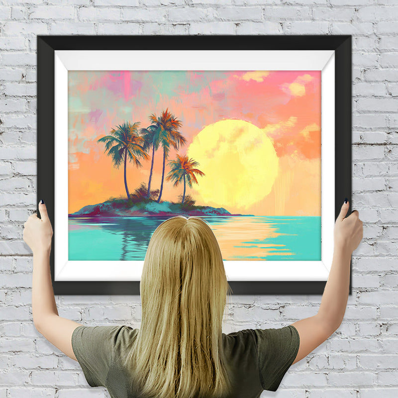 Inselkokosnussbäume bei Sonnenaufgang Diamond Painting