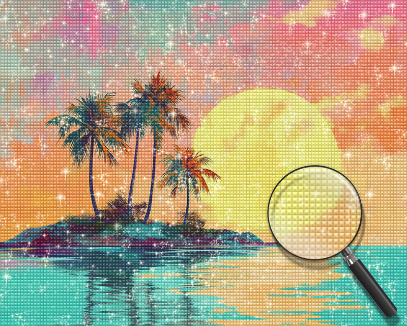Inselkokosnussbäume bei Sonnenaufgang Diamond Painting