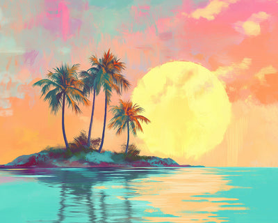 Inselkokosnussbäume bei Sonnenaufgang Diamond Painting
