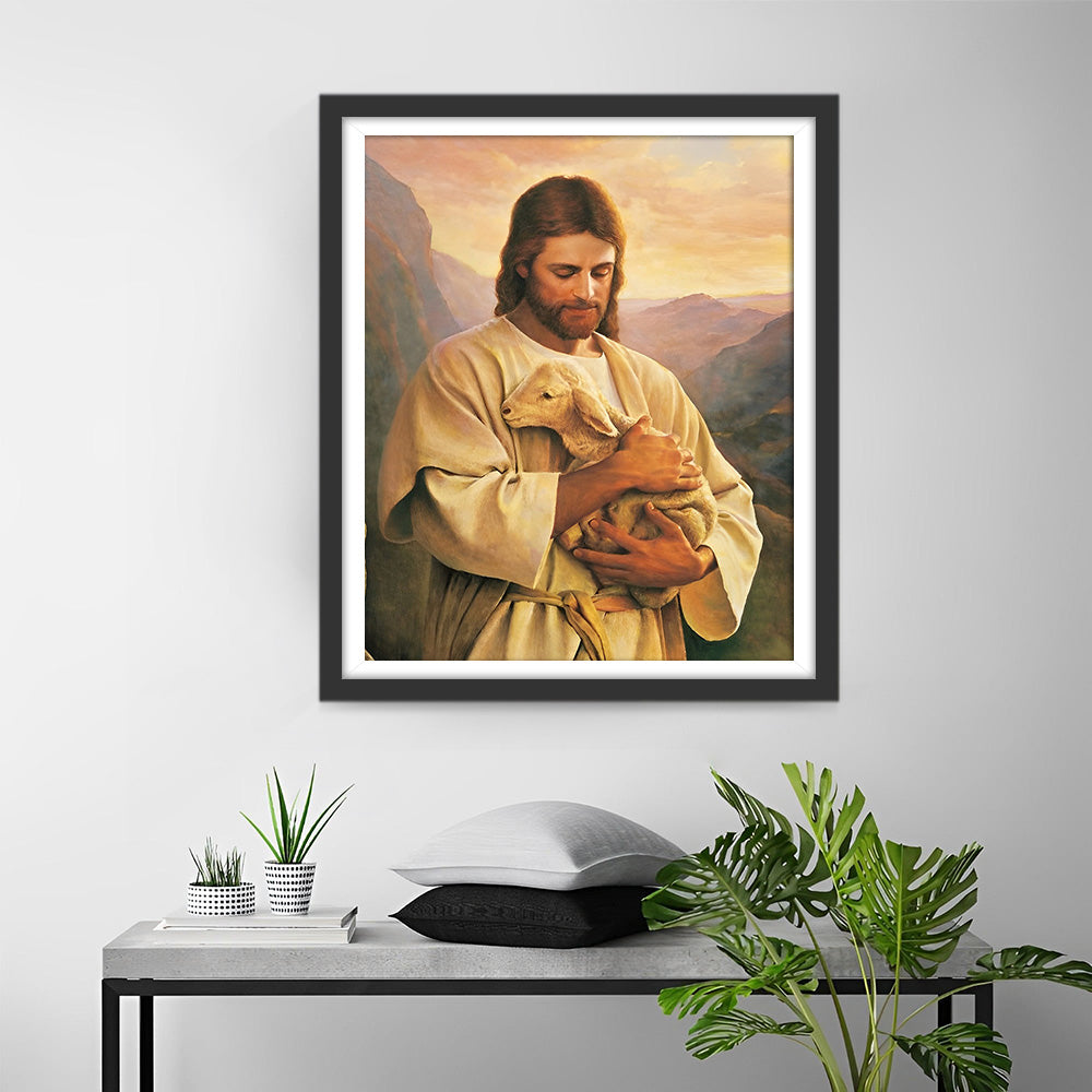 Jesus, der Hirte, und die Schafe Diamond Painting