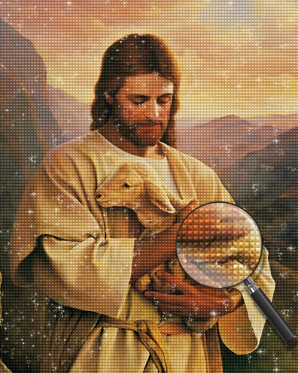 Jesus, der Hirte, und die Schafe Diamond Painting