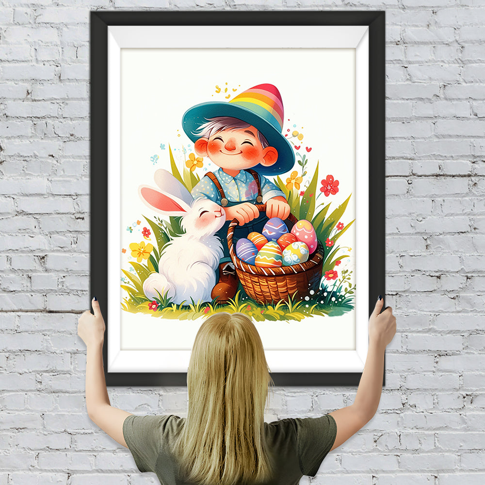 Junge, Hase und Ostereier Diamond Painting