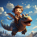 Junge reitet auf einem Dinosaurier Diamond Painting