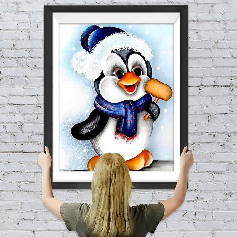 Junger Pinguin mit Hut und Schal Diamond Painting