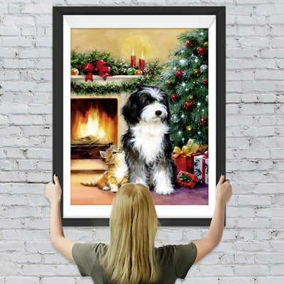 Kätzchen Hund Weihnachtsbaum Diamond Painting