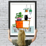 Kätzchen und grüne Topfpflanzen auf dem Schrank Diamond Painting