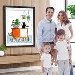 Kätzchen und grüne Topfpflanzen auf dem Schrank Diamond Painting