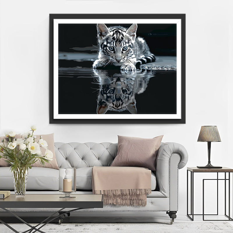 Kätzchen und Wasserreflexion Diamond Painting