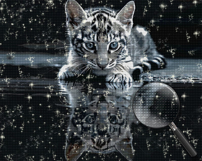 Kätzchen und Wasserreflexion Diamond Painting