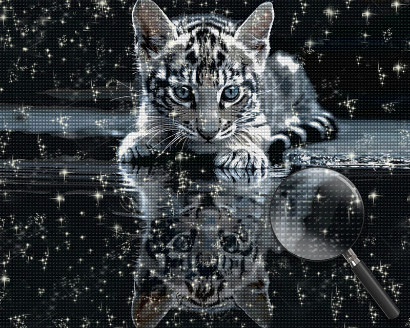 Kätzchen und Wasserreflexion Diamond Painting