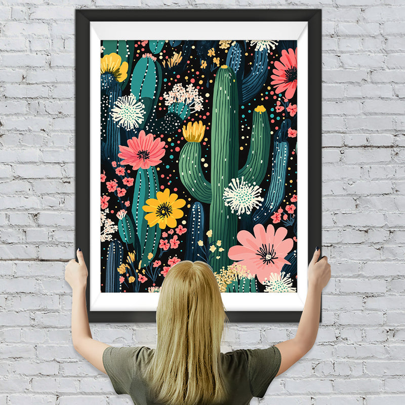 Kaktus mit Blumen in verschiedenen Farben Diamond Painting