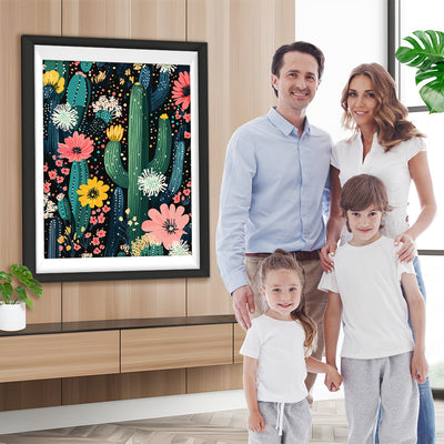 Kaktus mit Blumen in verschiedenen Farben Diamond Painting