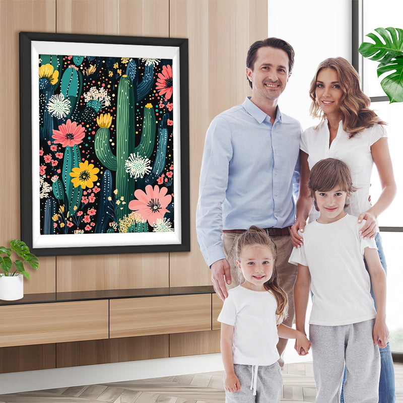 Kaktus mit Blumen in verschiedenen Farben Diamond Painting