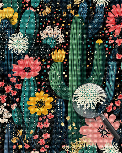 Kaktus mit Blumen in verschiedenen Farben Diamond Painting