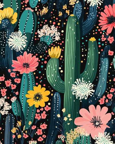 Kaktus mit Blumen in verschiedenen Farben Diamond Painting