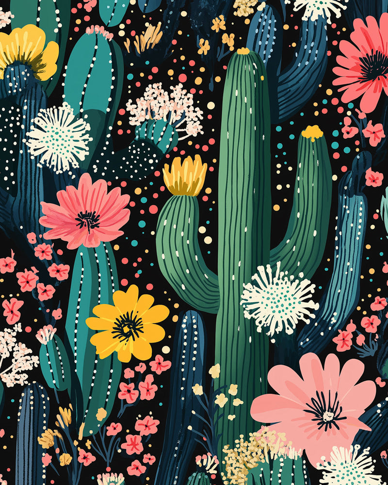 Kaktus mit Blumen in verschiedenen Farben Diamond Painting