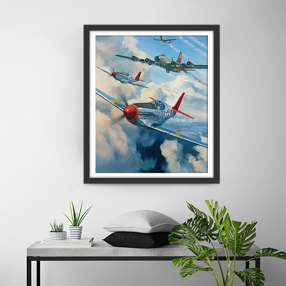 Kampfflugzeug fliegt durch die Wolken Diamond Painting