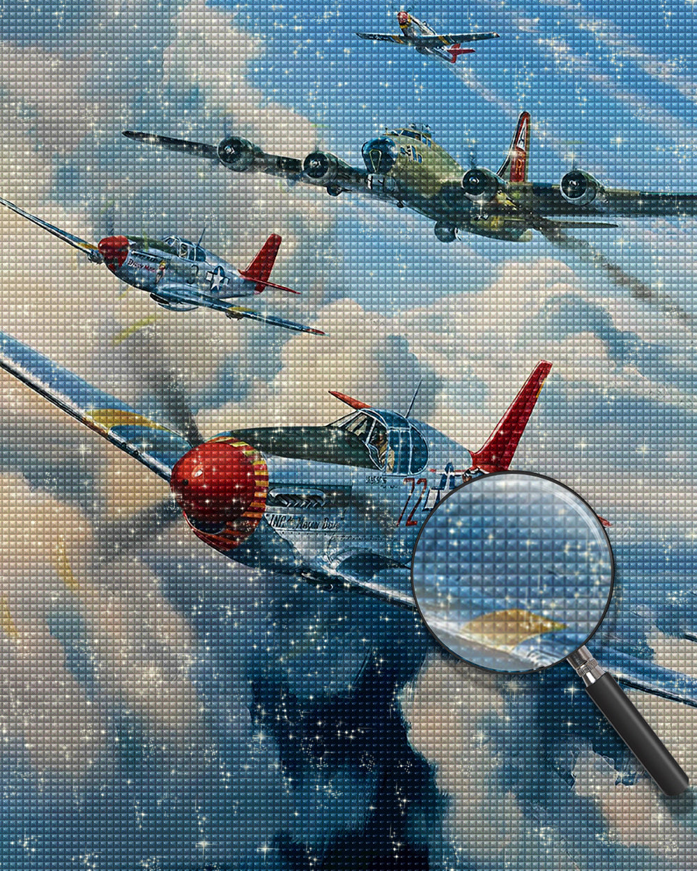 Kampfflugzeug fliegt durch die Wolken Diamond Painting