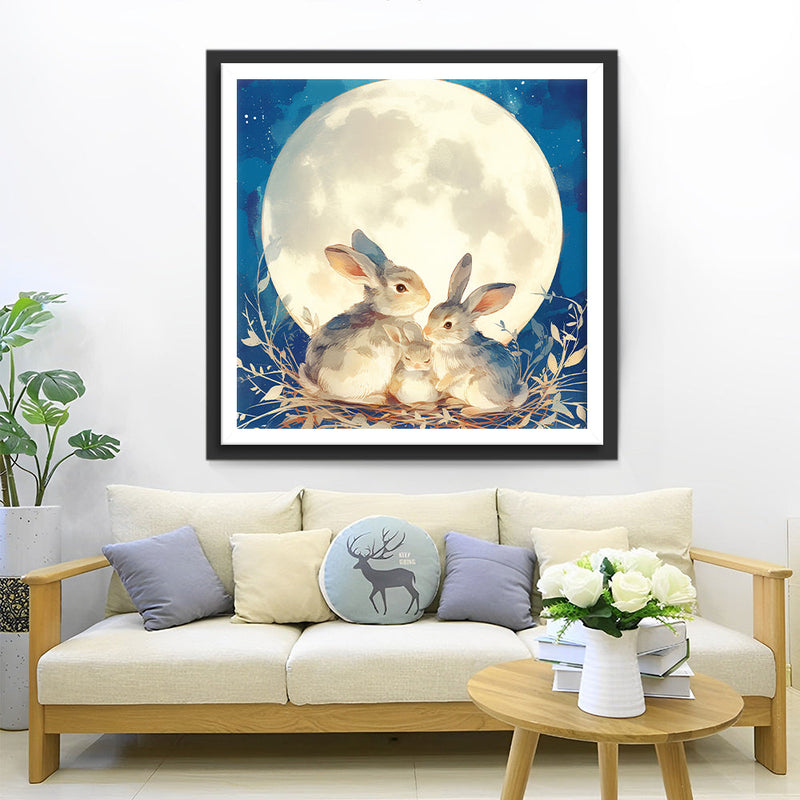 Kaninchen Familie und Mond Diamond Painting