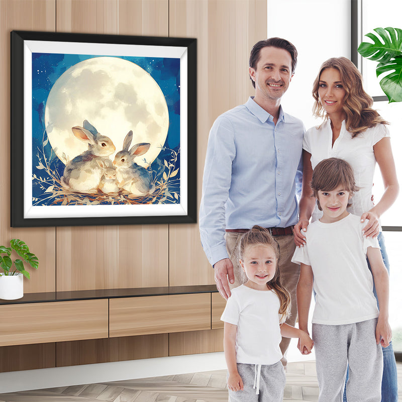 Kaninchen Familie und Mond Diamond Painting