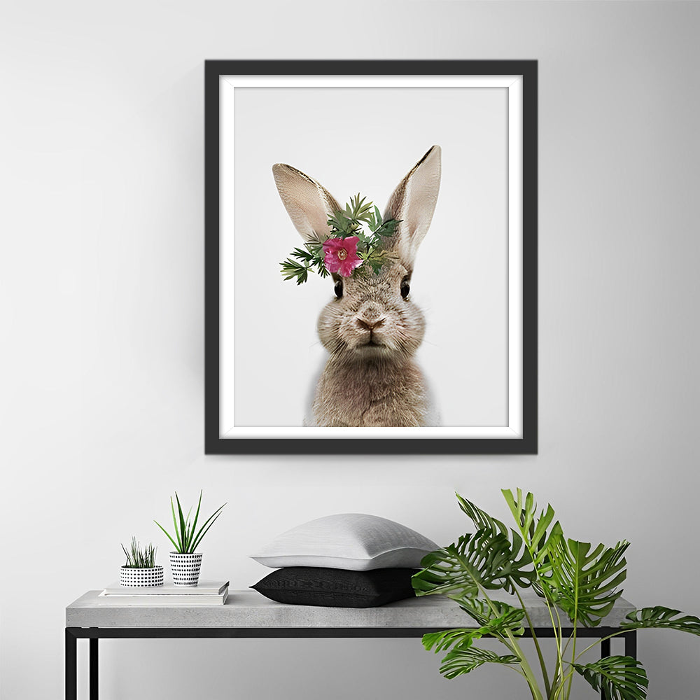 Kaninchen mit roter Blume Diamond Painting