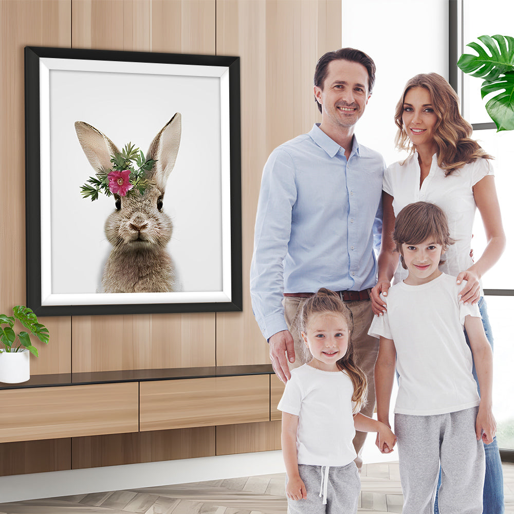 Kaninchen mit roter Blume Diamond Painting