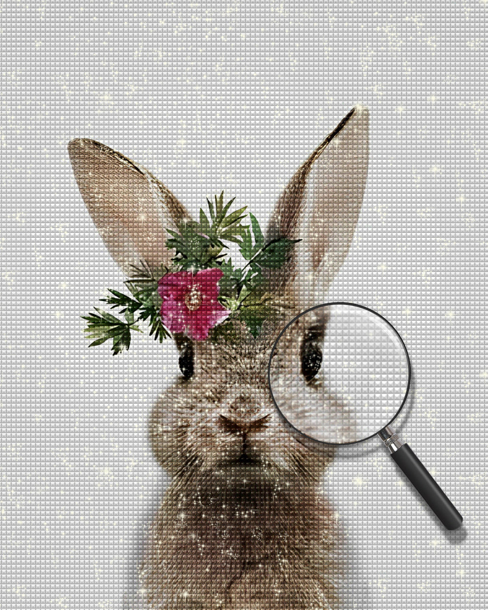 Kaninchen mit roter Blume Diamond Painting