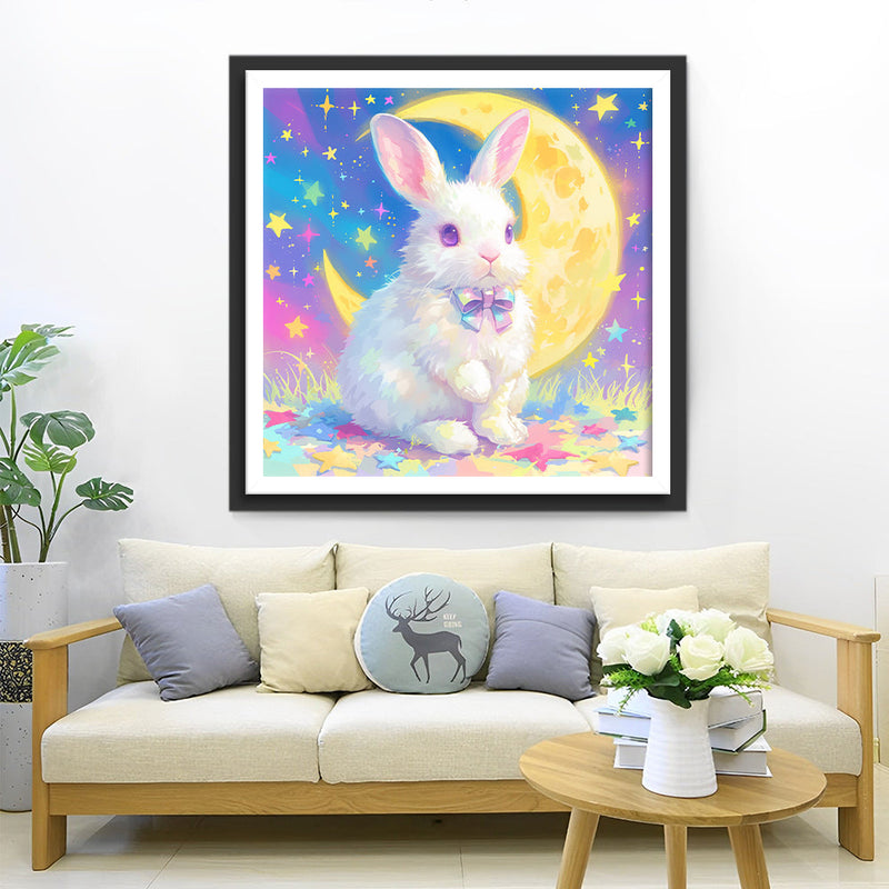 Kaninchen, Mond und Bunte Sterne Diamond Painting