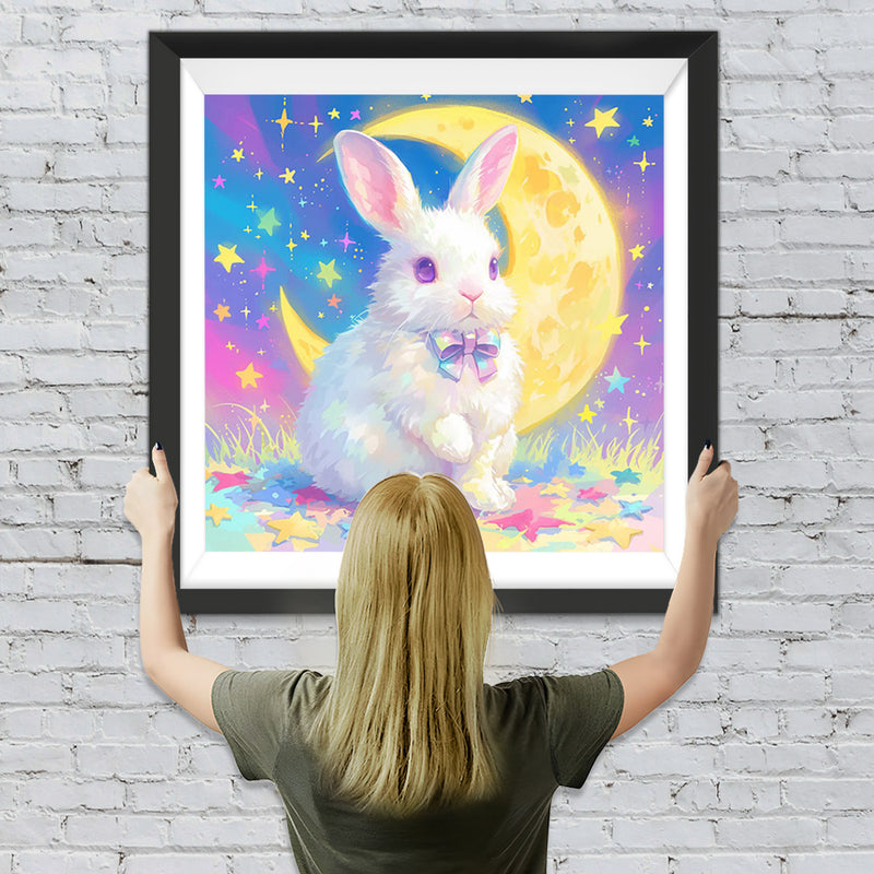 Kaninchen, Mond und Bunte Sterne Diamond Painting