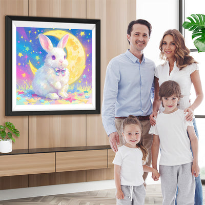 Kaninchen, Mond und Bunte Sterne Diamond Painting