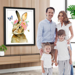 Kaninchen, Schmetterling und Blumen Diamond Painting