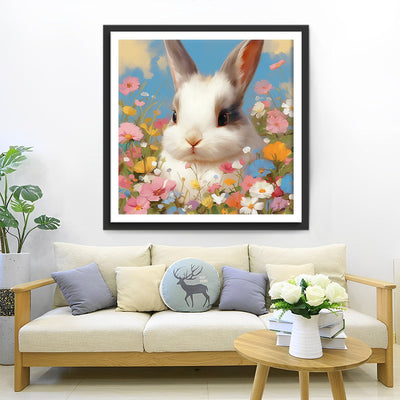 Kaninchen und Blumen Diamond Painting