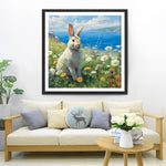 Kaninchen und Gänseblümchen am Fluss Diamond Painting
