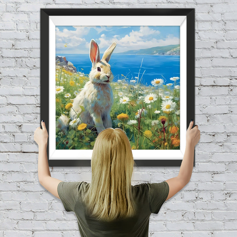 Kaninchen und Gänseblümchen am Fluss Diamond Painting