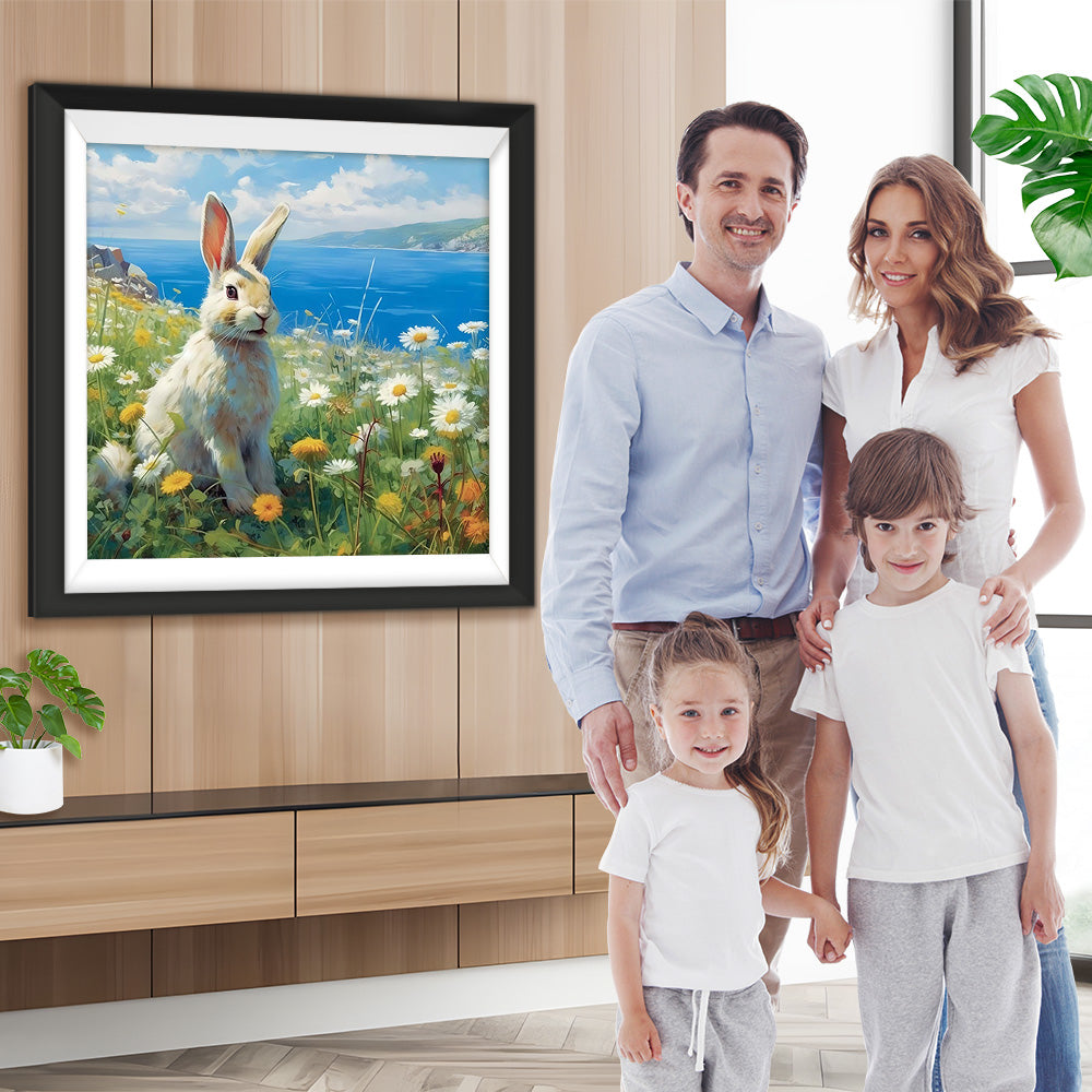 Kaninchen und Gänseblümchen am Fluss Diamond Painting