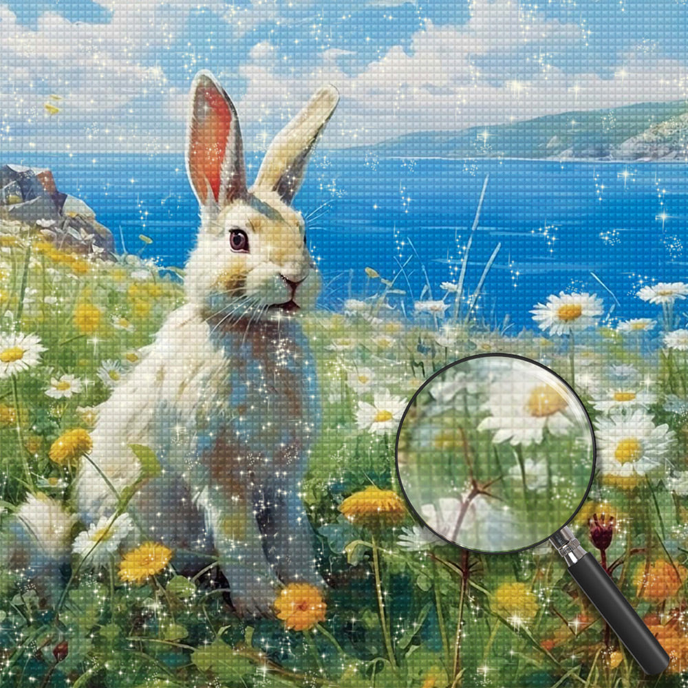 Kaninchen und Gänseblümchen am Fluss Diamond Painting