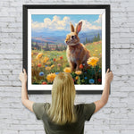 Kaninchen und Gänseblümchen auf dem Feld Diamond Painting