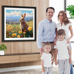 Kaninchen und Gänseblümchen auf dem Feld Diamond Painting