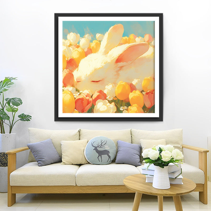 Kaninchen und Tulpen Diamond Painting