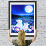 Kaninchen Vollmond Blumen Diamond Painting
