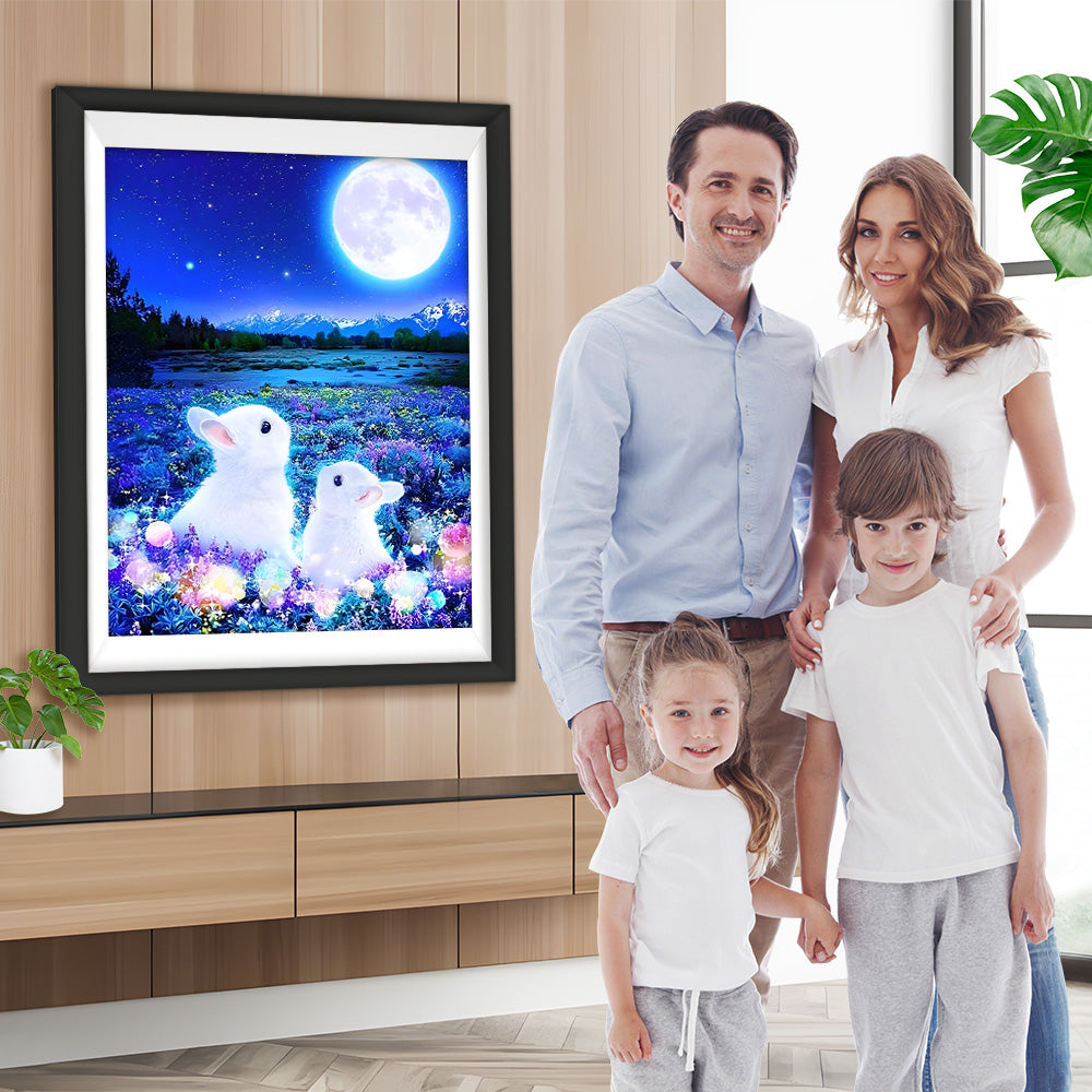 Kaninchen Vollmond Blumen Diamond Painting