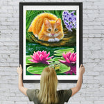 Katze am Lotusteich Diamond Painting