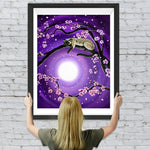 Katze auf dem Baum und Vollmond Diamond Painting