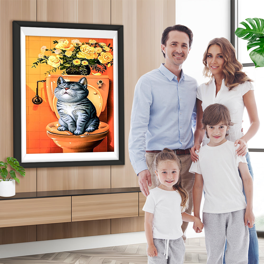 Katze auf dem Lokus Diamond Painting