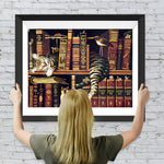 Katze auf einem Bücherregal Diamond Painting
