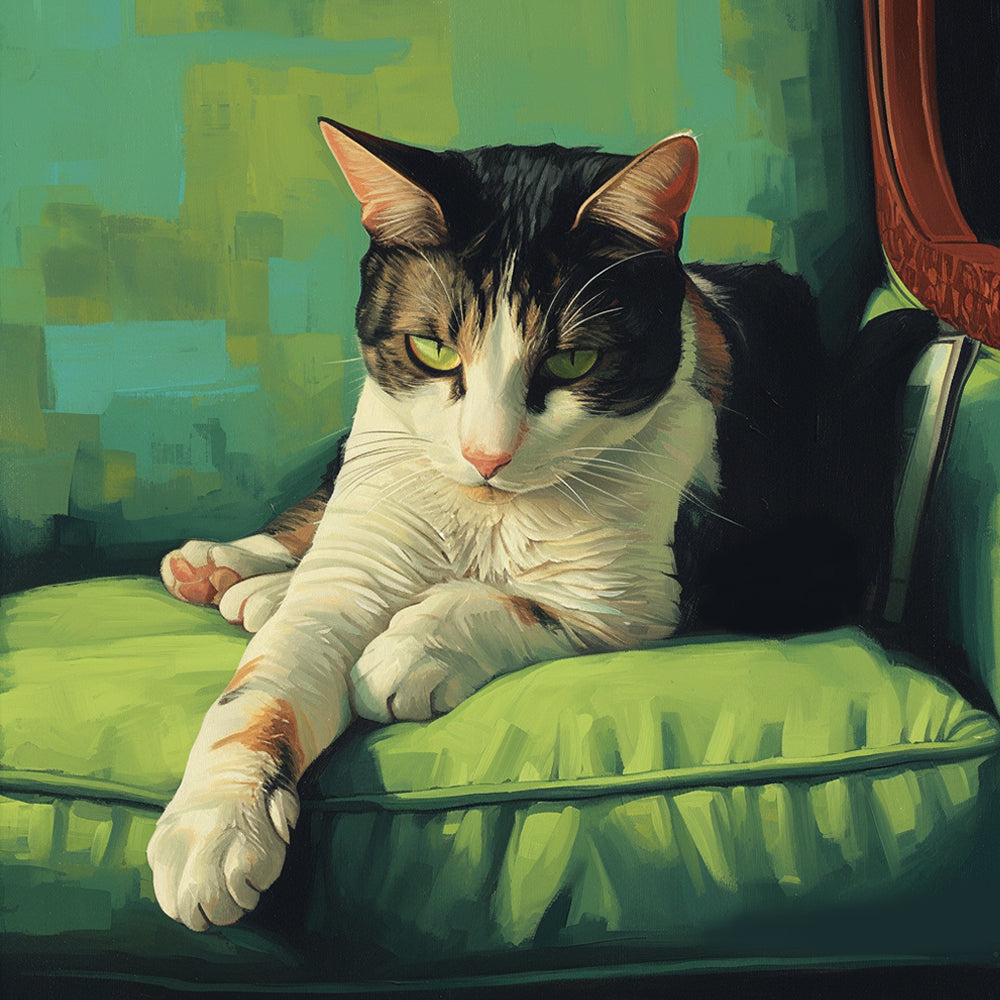 Katze auf grünem Sofa Diamond Painting