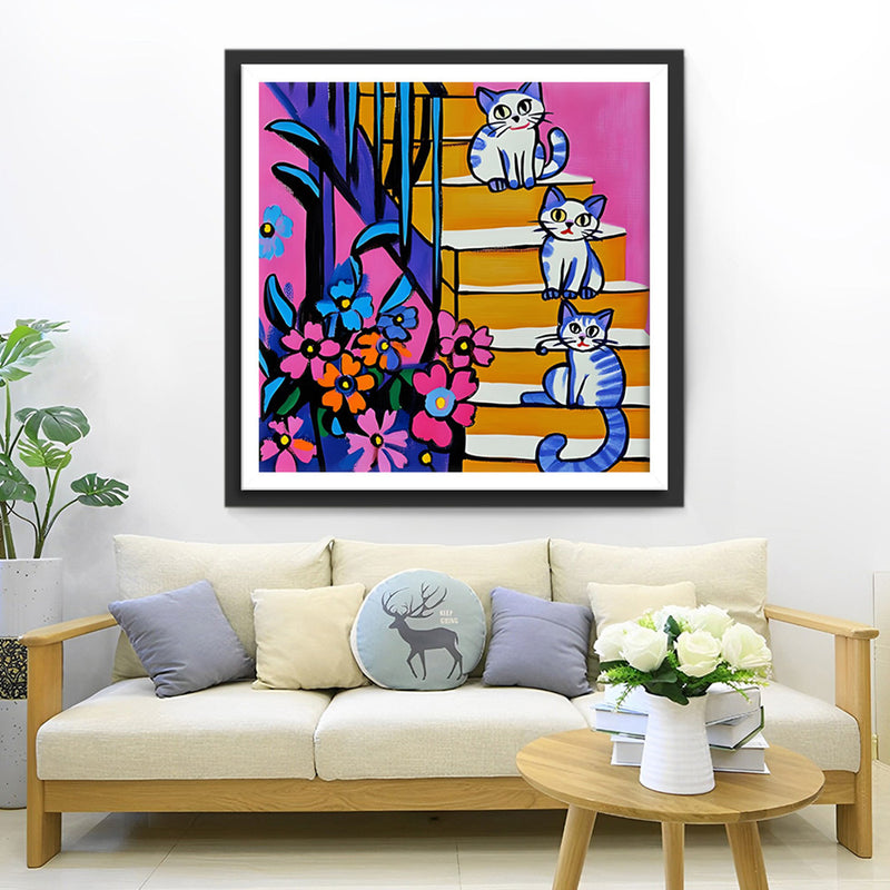 Katze auf Treppe Diamond Painting