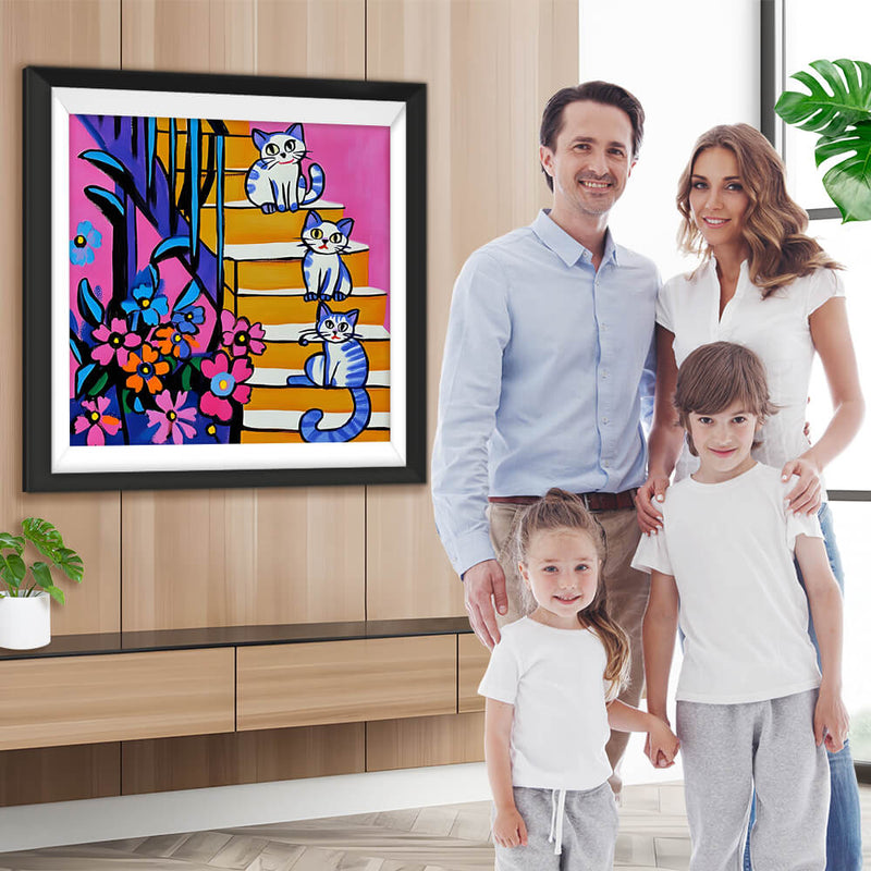 Katze auf Treppe Diamond Painting