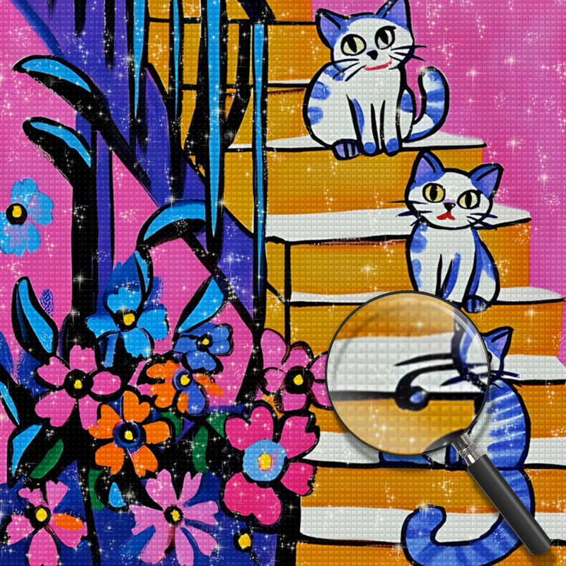 Katze auf Treppe Diamond Painting
