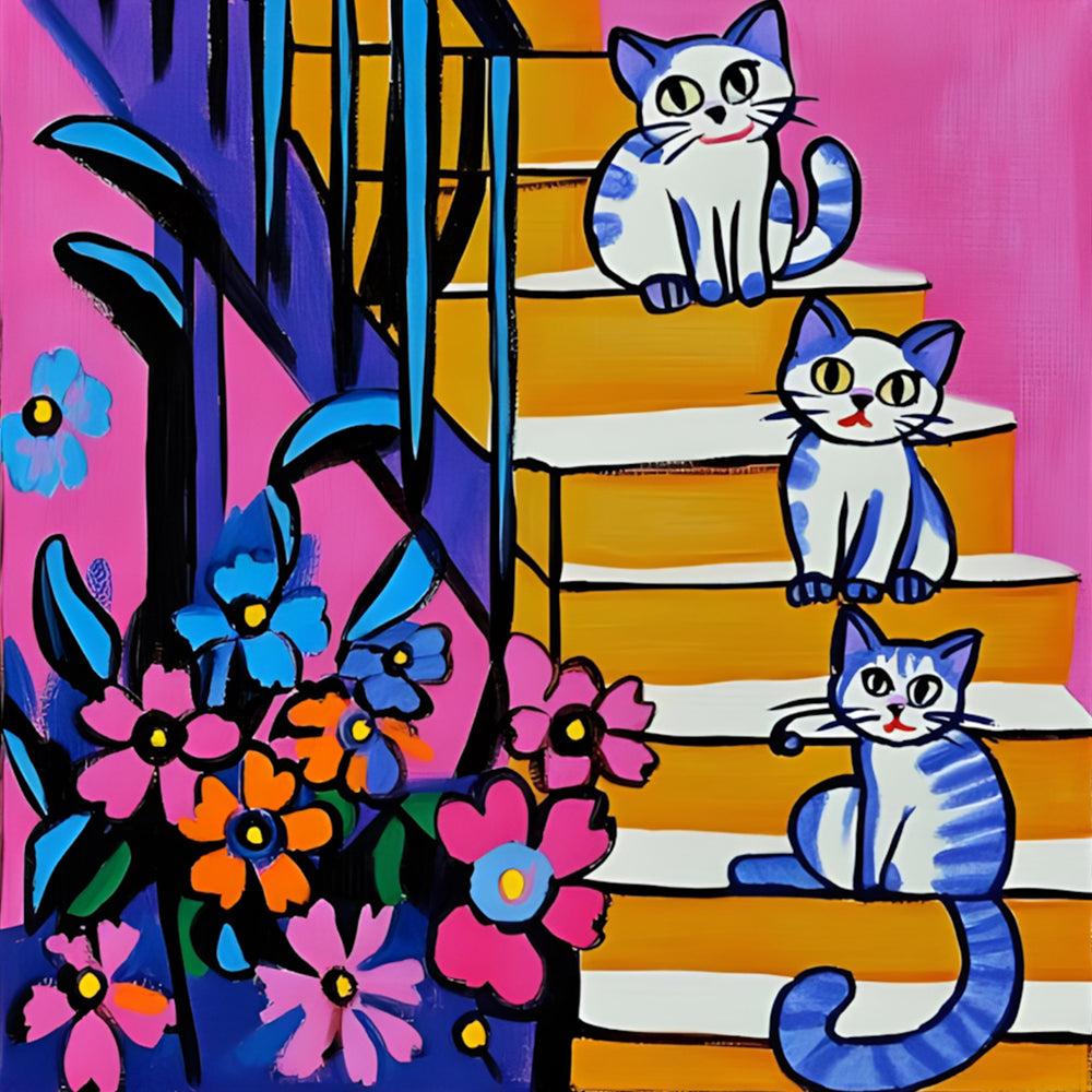 Katze auf Treppe Diamond Painting